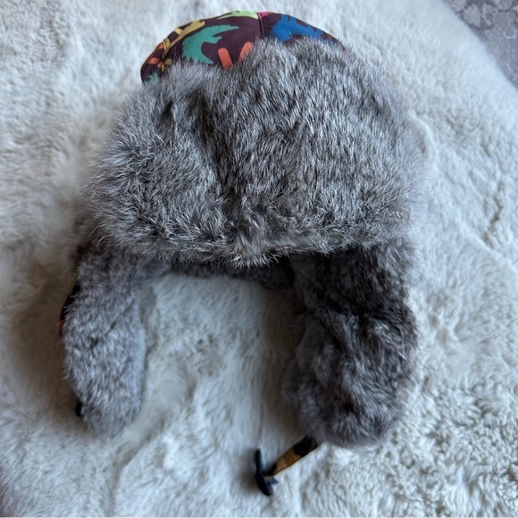 Mad Bomber Kid Moose Eagle Coyote Print Hat Real Rabbit Fur Trapper Hat Size‎ L - Picture 6 of 7